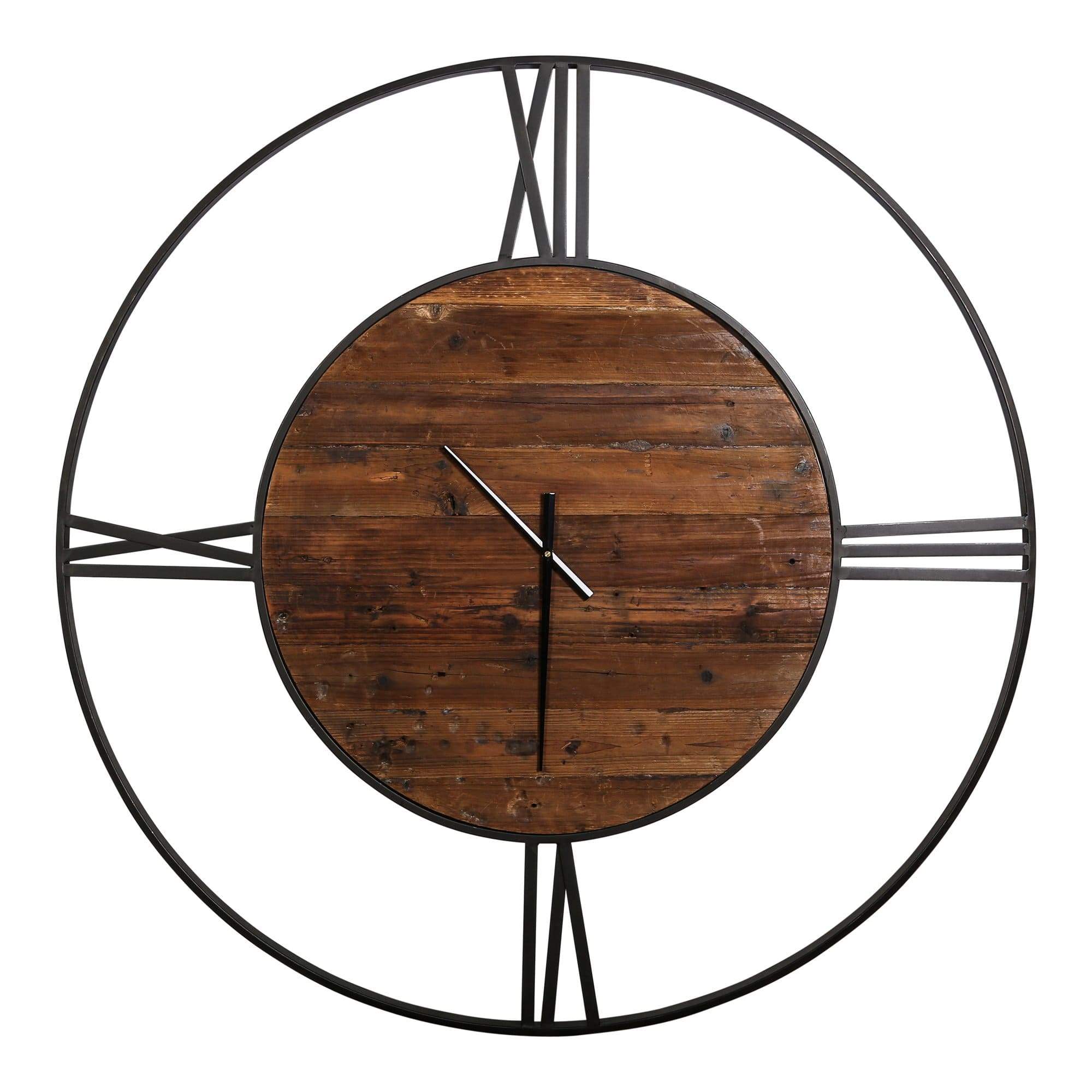 plain Roman black Iron and wooden clock Gratis bezorgen - online bestellen bij Potz Wonen