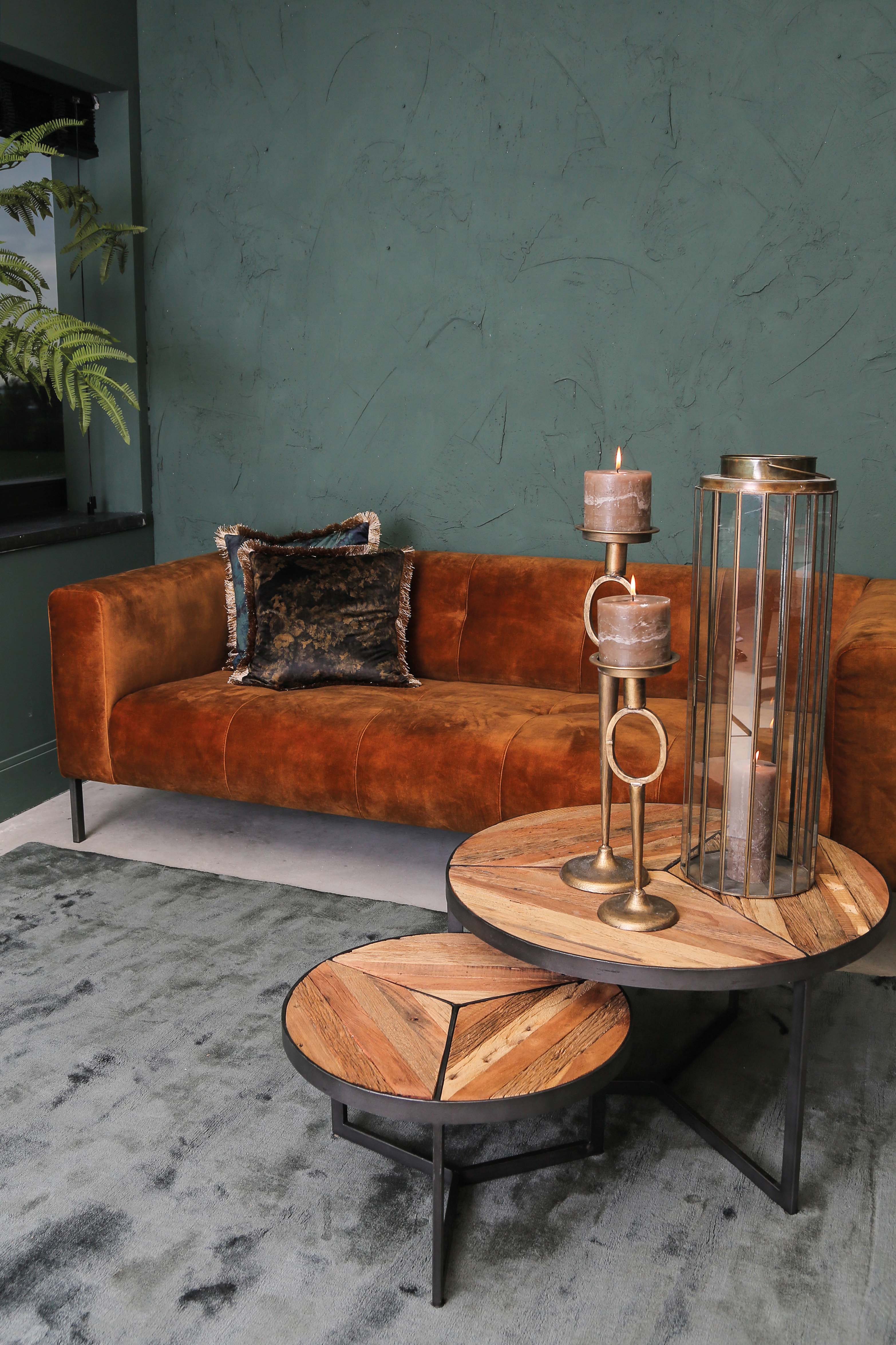 Danyon round coffeetable s/2 inlayed wood grey iro Gratis bezorgen - online bestellen bij Potz Wonen