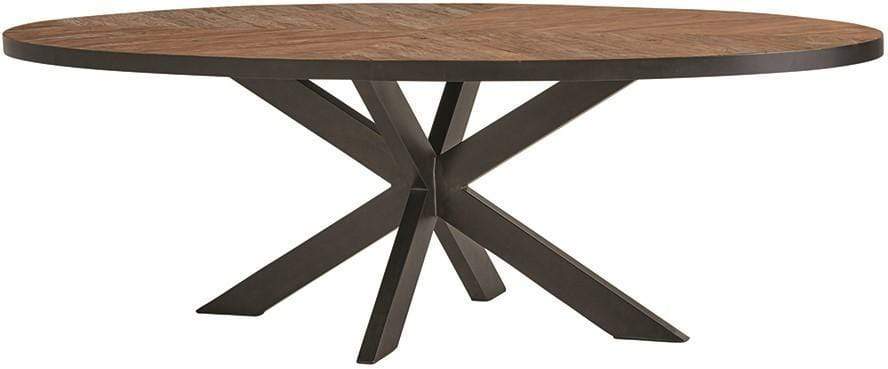 ovale eetkamertafel oud teak industrieel