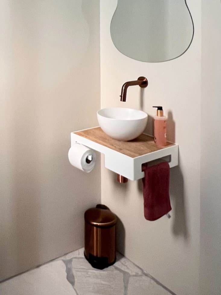 Toiletmeubel wit staal met barnwood blad - Robuust Maatwerk