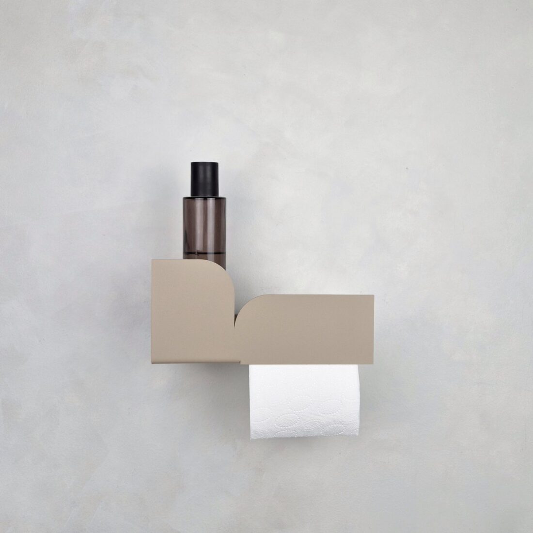 Beige metalen toiletrolhouder met plank