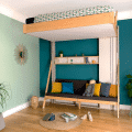 Horizontal lift bed with sofa