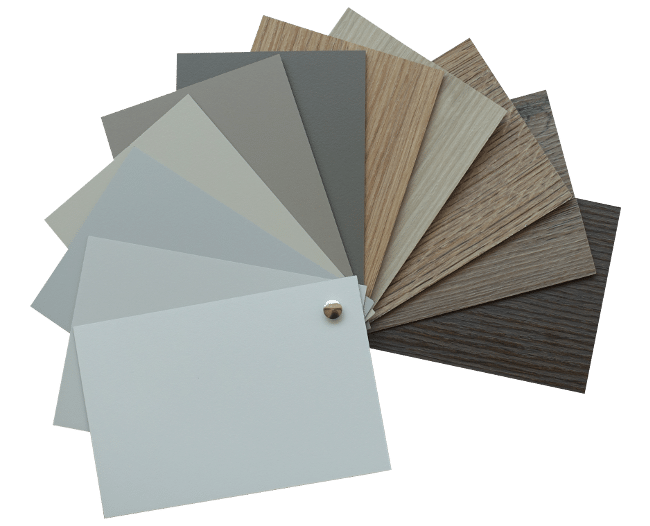 These are the melamine colors in which the Murphy cabinet can be delivered