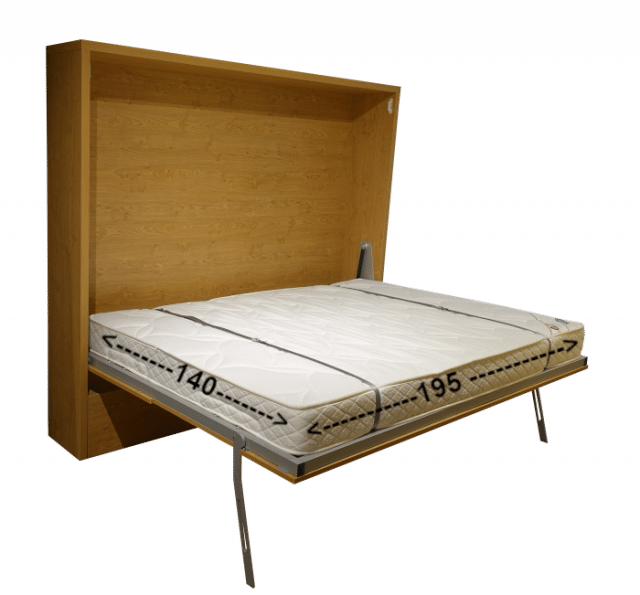 Uitgeklapt ziet de bedkast of het opklapbed Murphy horizontaal er zo uit