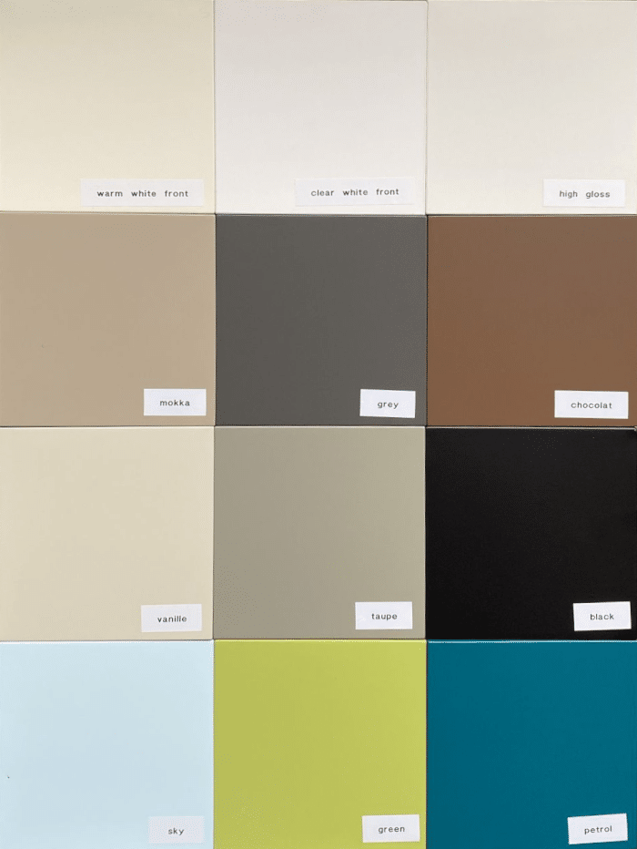 Alle kleuren waarin het frontpaneel van de bedkast Loft verkrijgbaar is