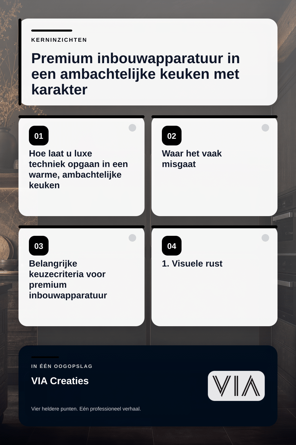 Premium inbouwapparatuur in een ambachtelijke keuken met karakter - infographic