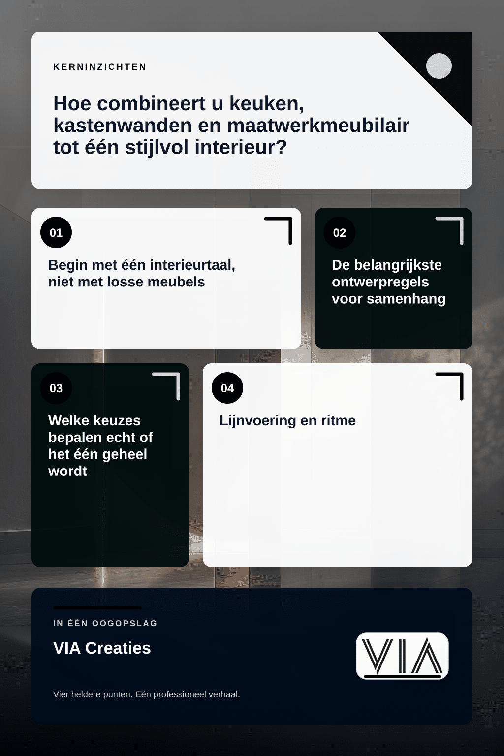 Hoe combineert u keuken, kastenwanden en maatwerkmeubilair tot één stijlvol interieur? - infographic