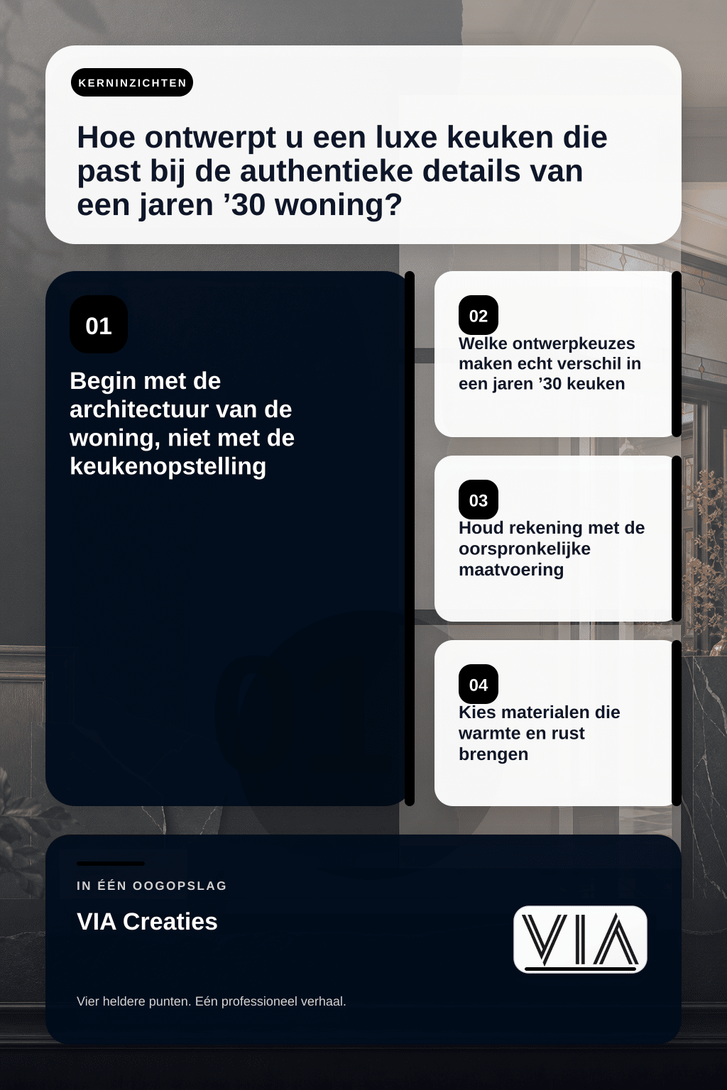 Hoe ontwerpt u een luxe keuken die past bij de authentieke details van een jaren ’30 woning? - infographic