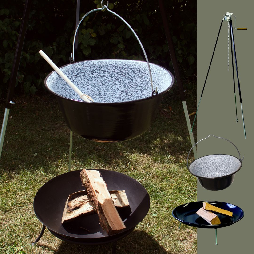 Tripod set 170 cm with telescopic hoist | 13-litre witch kettle and fire bowl