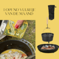 Lopend vuurtje van de maand, vuurschaal, dutch oven en BBQ handschoen
