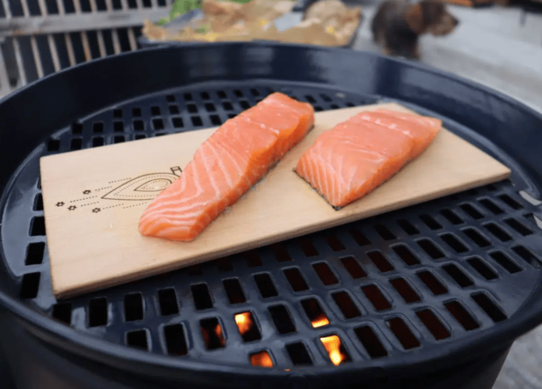 grill with salmon