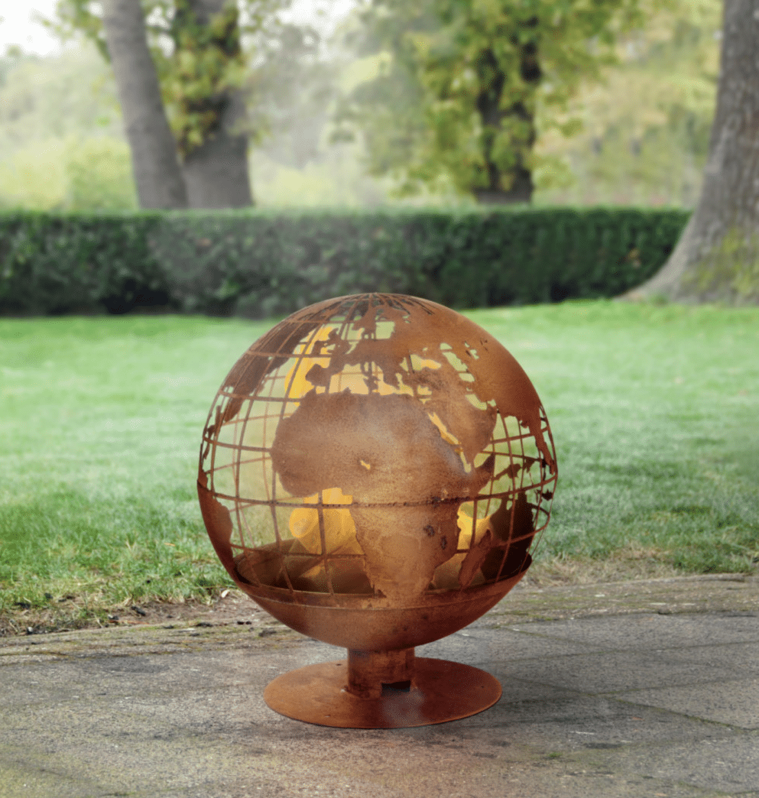 Trp Post Container Data Trp Post Id 8402 Fire basket Garden Fireball Laser Cut Rust With Globe Motif Trp Post Container