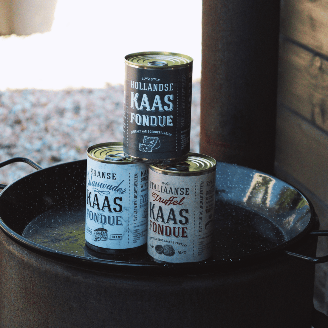 Tasting of three types of canned cheese fondue