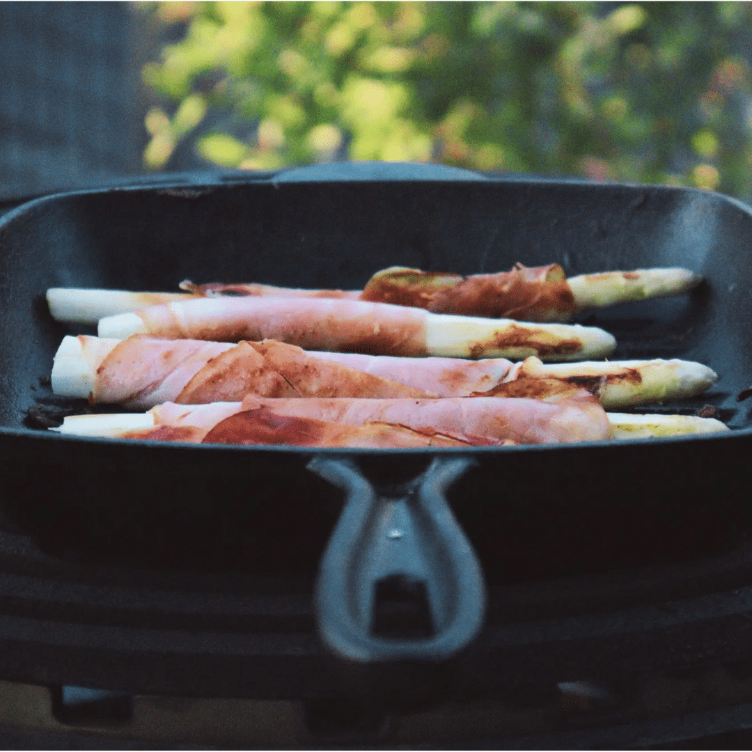grill pan vierkant asperges met ham