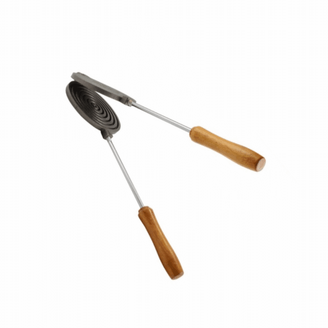 Wafelijzer rond met houten handvaten