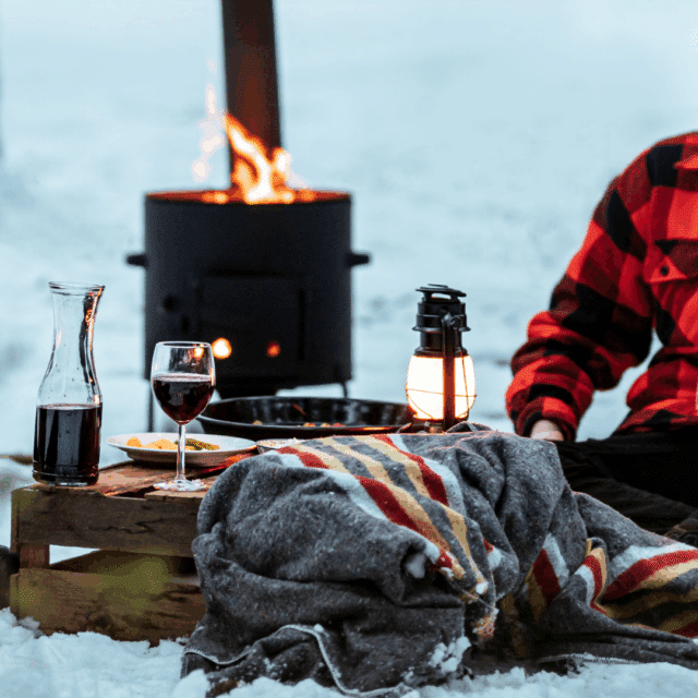 stoere deken rood geel wit Vuur LAB. sneeuw