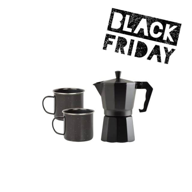 Black Friday Deal! Percolator met twee Emaille mokken Zwart