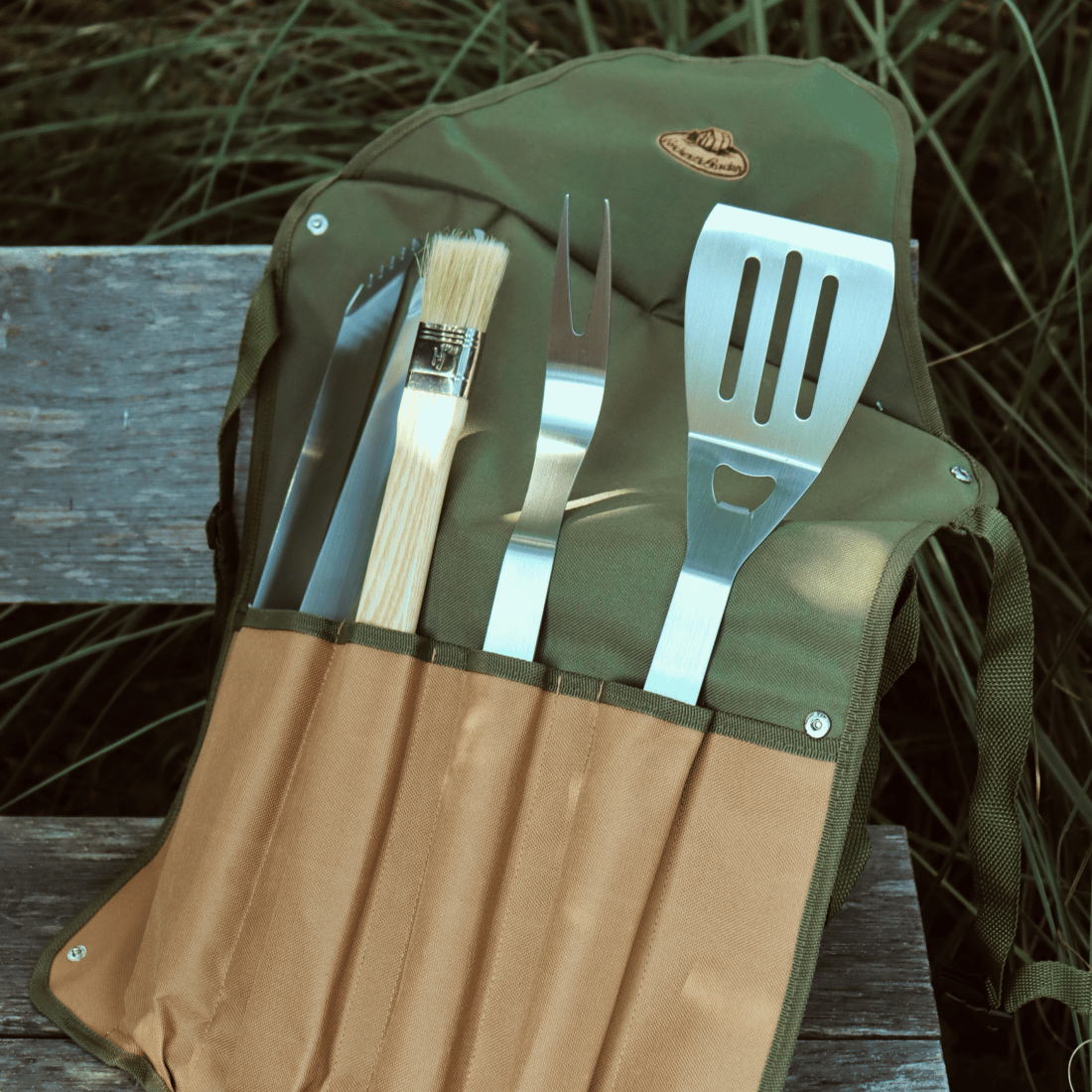 Tough Barbecue apron with BBQ tools