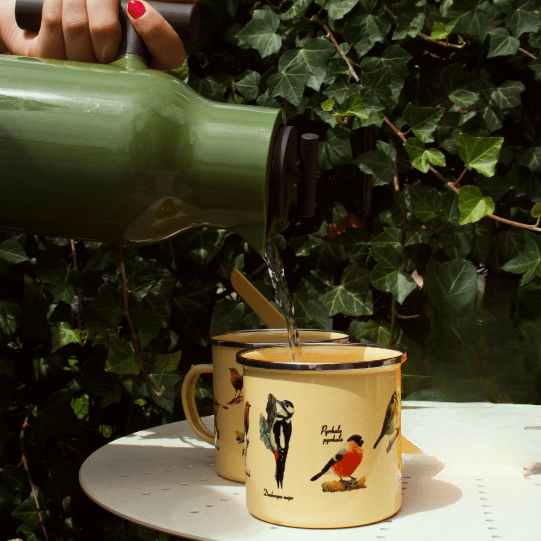 Emaille mok met vogelprint