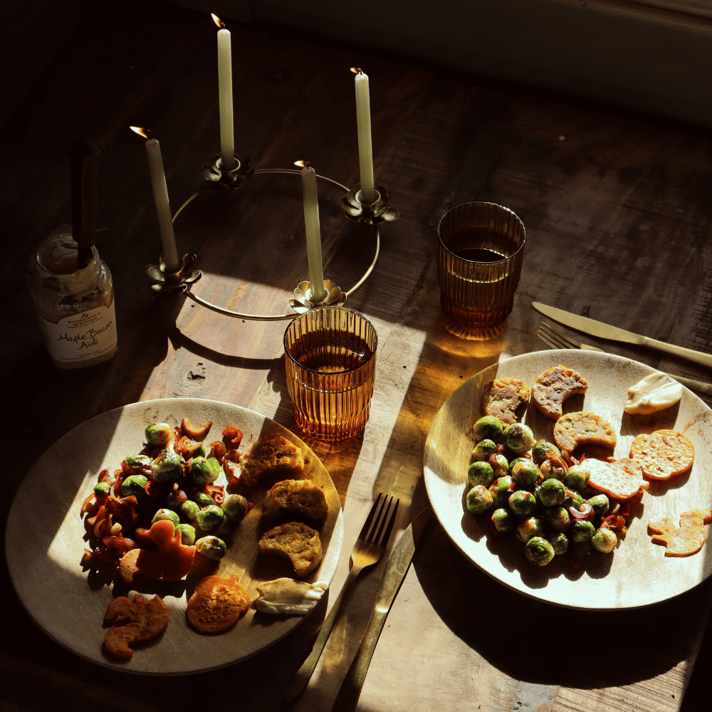 Stonewall kitchen Maple bacon aioli spruitjes zoete aardappel