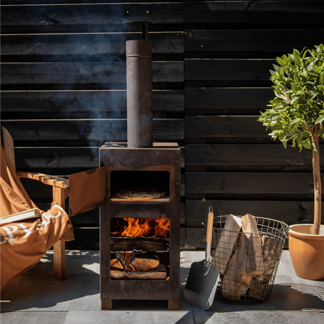 Estufa de terraza con horno de pizza