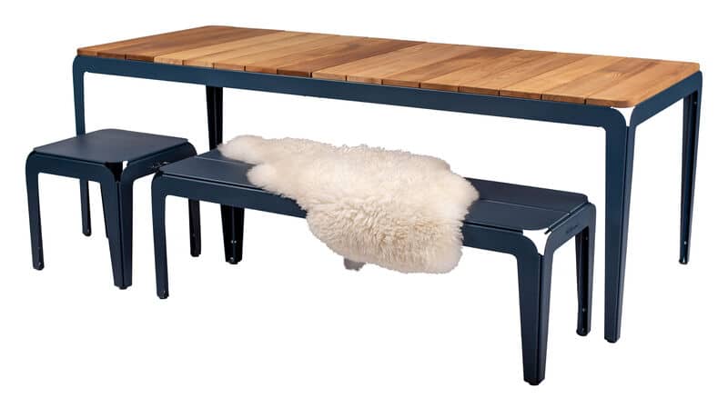 Bended table wood blue front