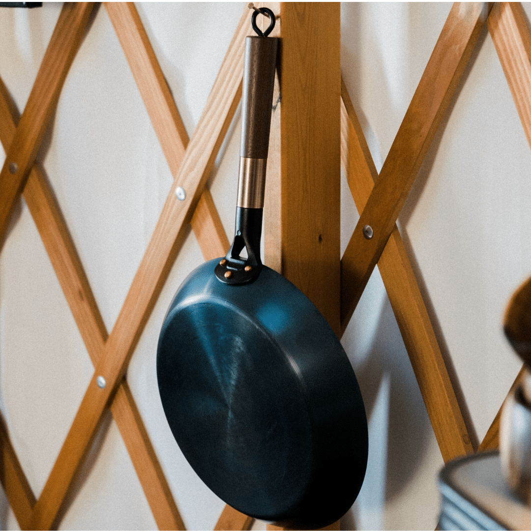 This beautiful frying pan hangs up with ease after use