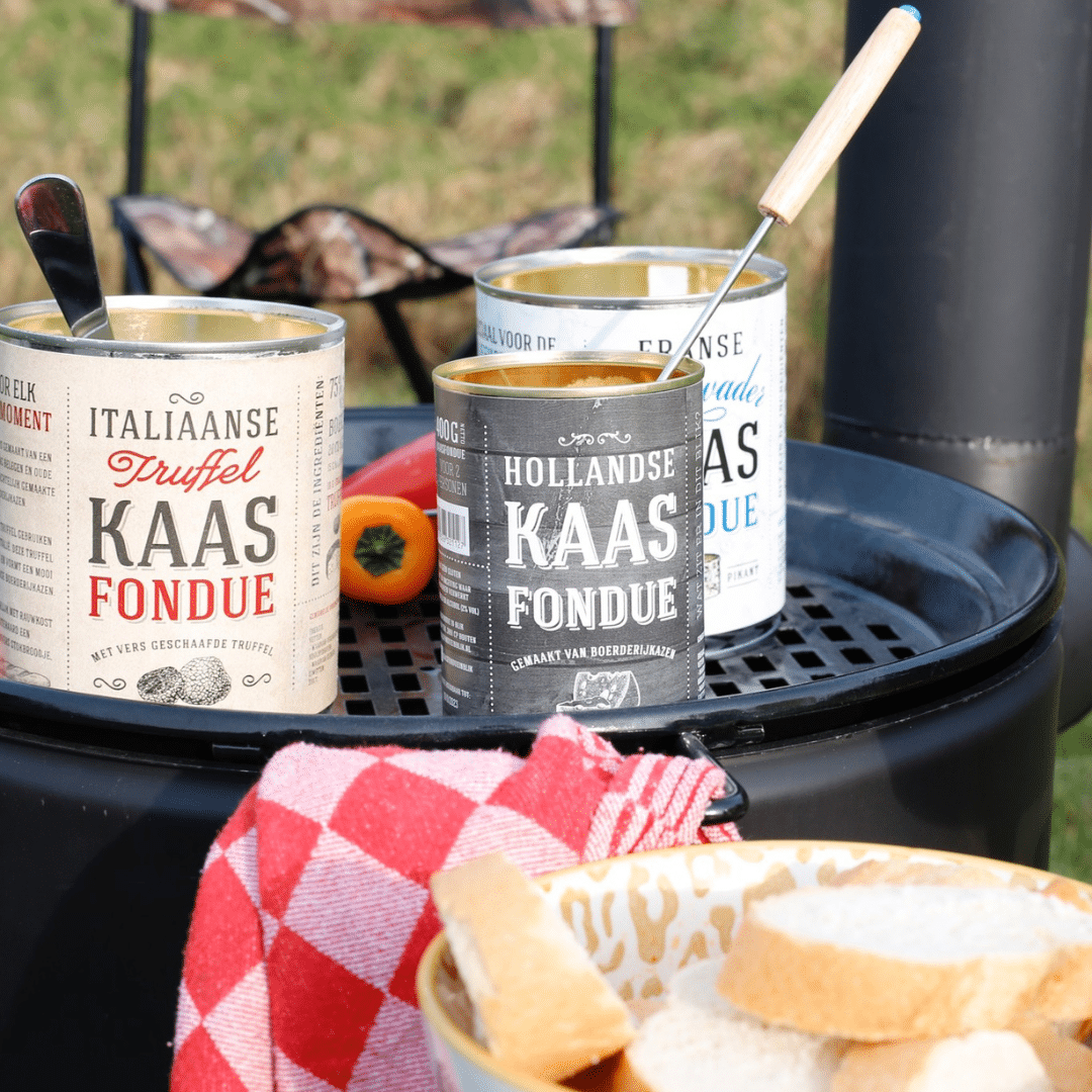 Canned cheese fondue on VUUR LAB. BBQ Outdoor cooking stove