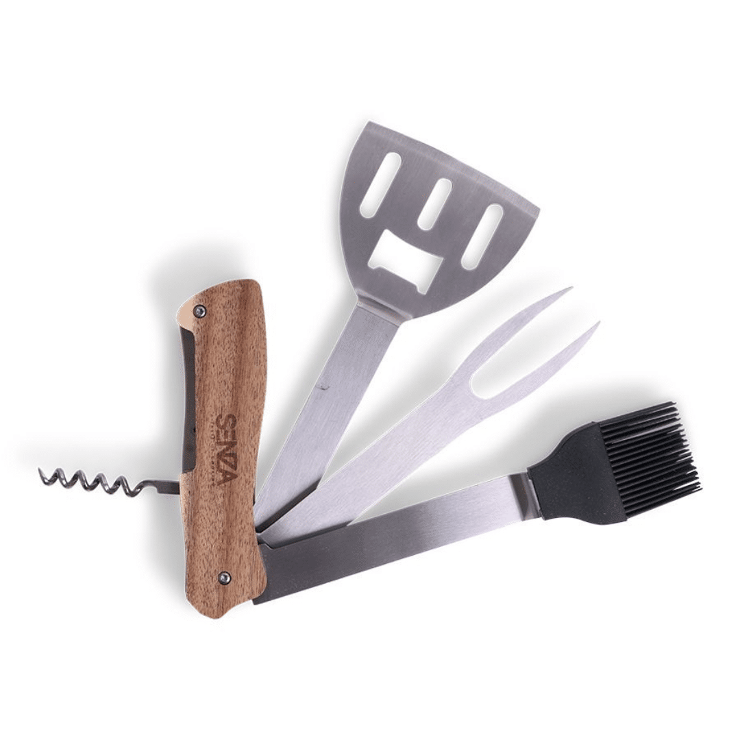 This handy and multifunctional BBQ tool with acacia wood base will really impress friends and family.