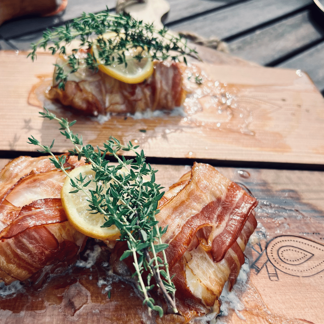 filete de bacalao con bacon de la tabla de ahumado VUUR LAB.