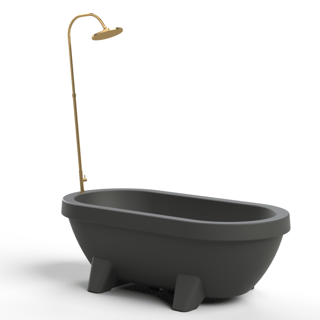 Bañera de jardín antracita con ducha dorada