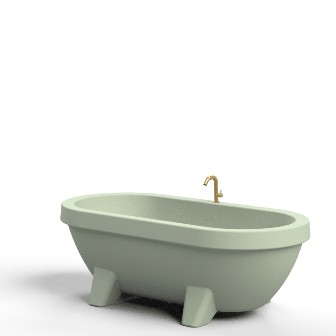Bañera de jardín verde lima con grifo dorado