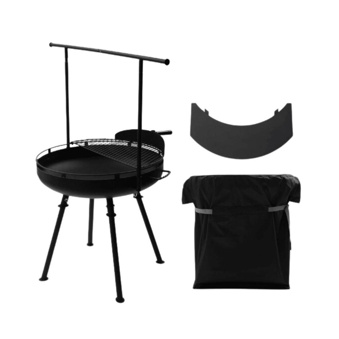 Cowboy Fire Pit Grill System set with side table and protective cover