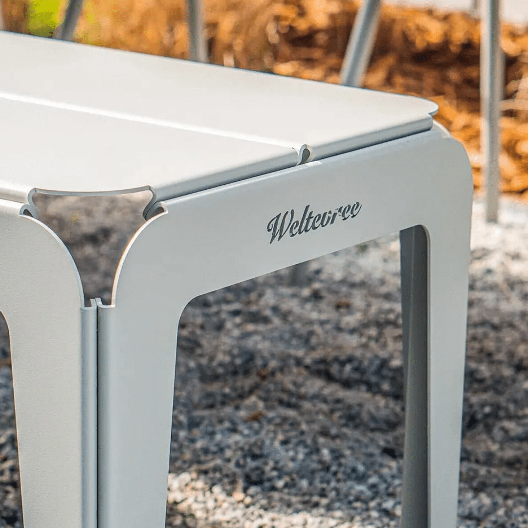Bended bench agaat grijs zijkant Weltevree