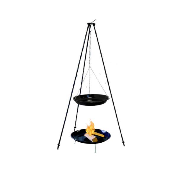 tripod set with suspended baking tray