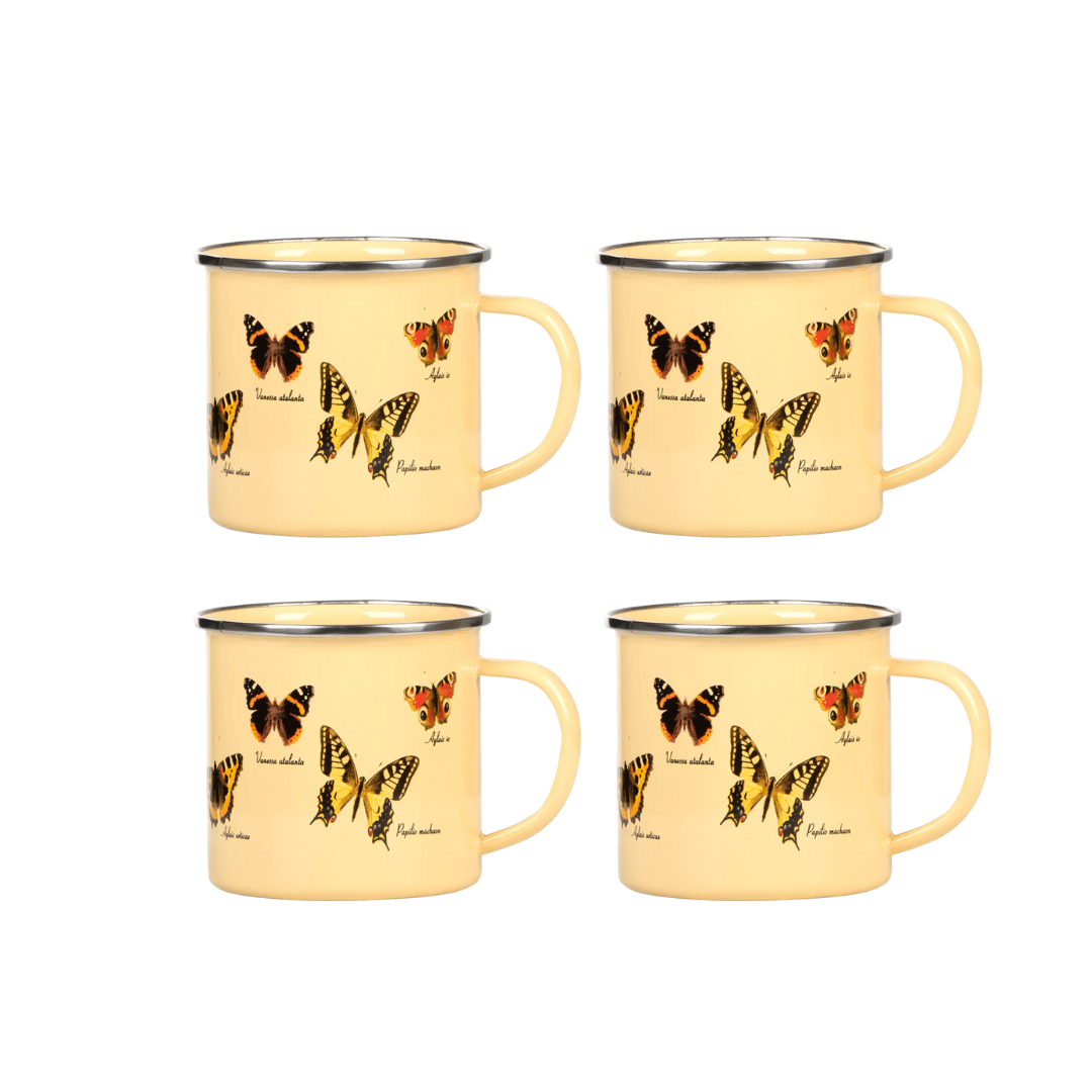 Emaille mokken set vlinder 4 stuks