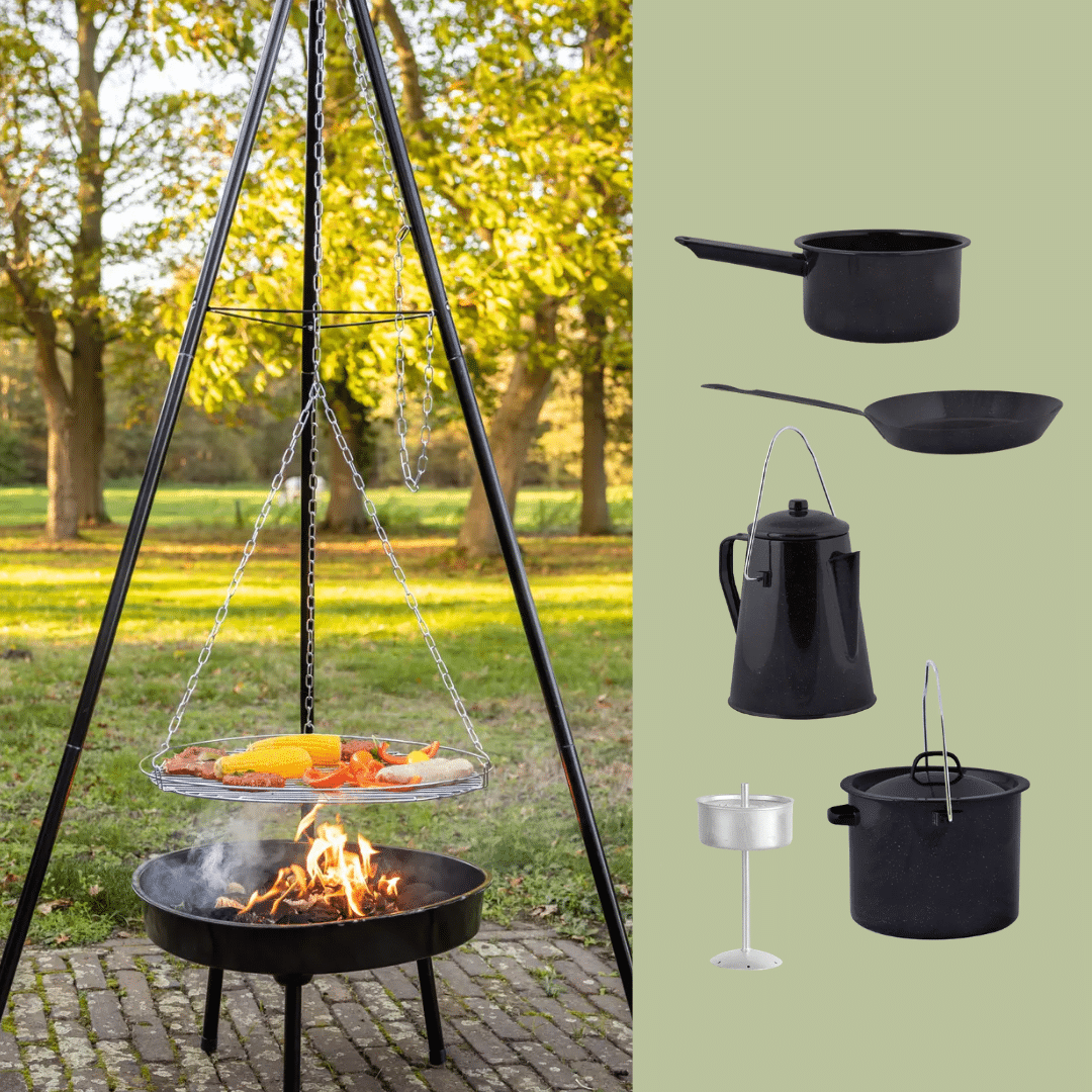Driepoot met grillrooster vuurschaal kampvuur kookset esschert design