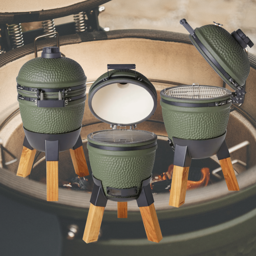 Moddern kamado original groen met okan houten poten Moddern kamado original groen met okan houten poten