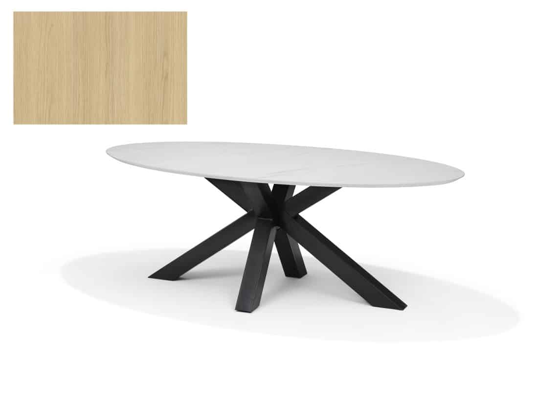 Eetkamertafel Switch Ovaal 240 215 120 Cm Hpl Natuur Eiken Stenvad