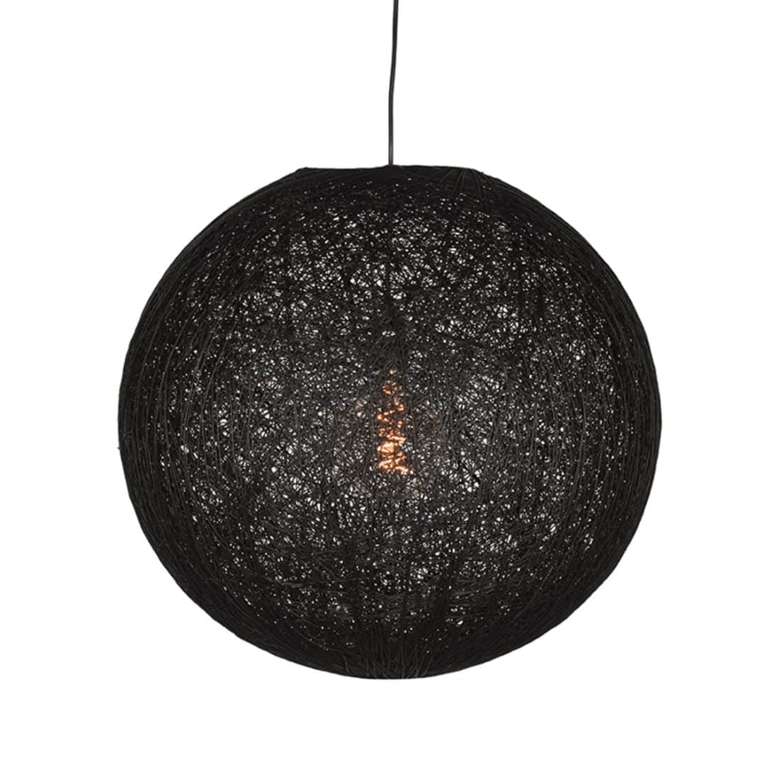 Hanglamp Twist Zwart Vlas 55x55x55 Cm Voorkant Aan