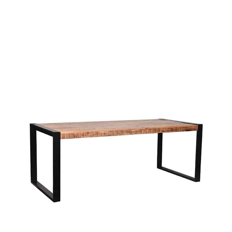 Eettafel Brussels Rough Mangohout Zwart Metaal 220x95x76 Cm Perspectief