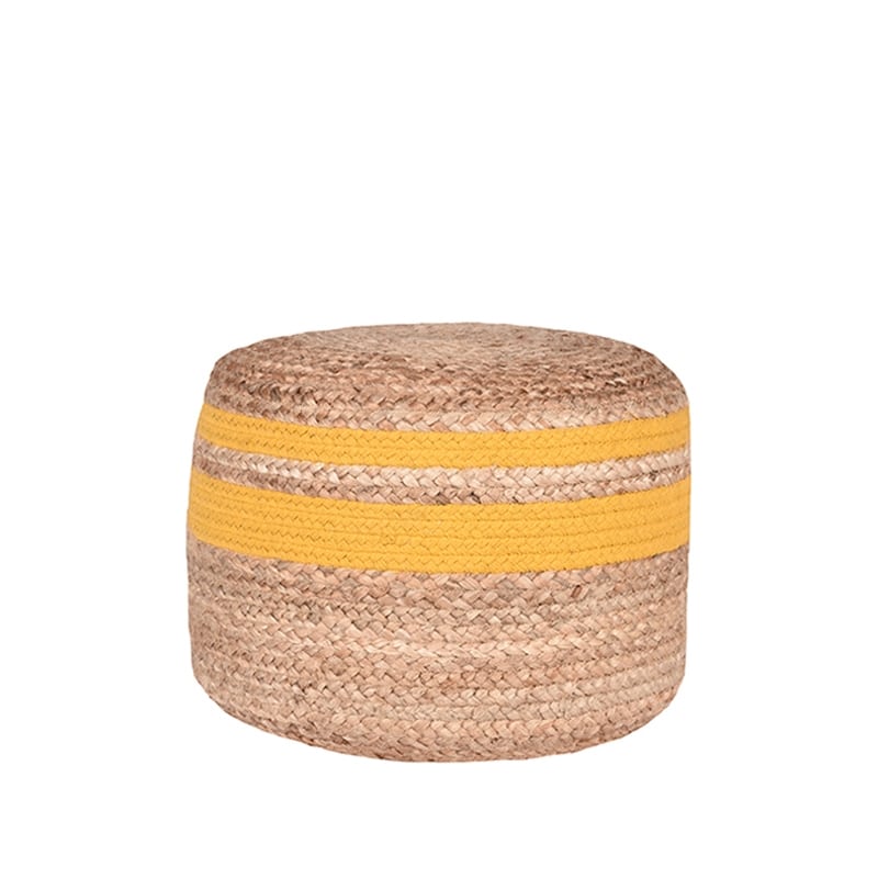 Poef Jute Naturel Jute Geel Katoen 50x50x35 Cm Voorkant 1