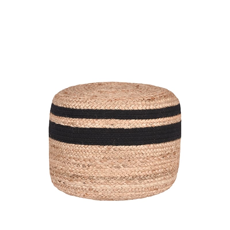 Poef Jute Naturel Jute Zwart Katoen 50x50x35 Cm Voorkant 1