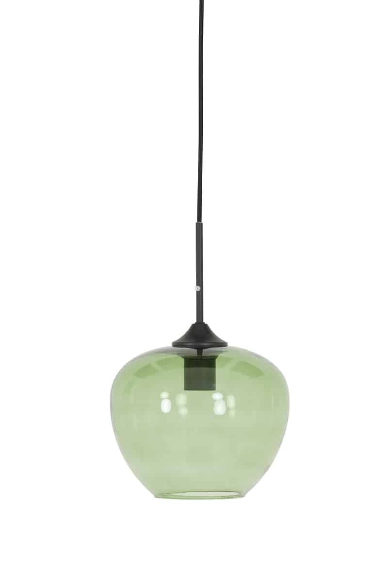 Hanglamp 23x18cm Mayson Glas Groen Mat Zwart