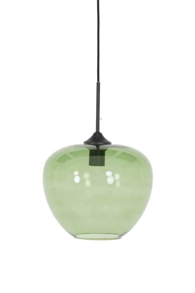 Hanglamp 30x25cm Mayson Glas Groen Mat Zwart