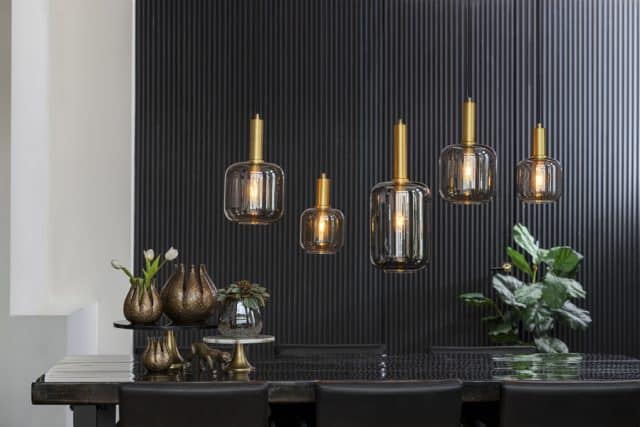 Hanging Lamp 5l 110x22x32 Cm Lekar Ant Bronze Smoked Glass
