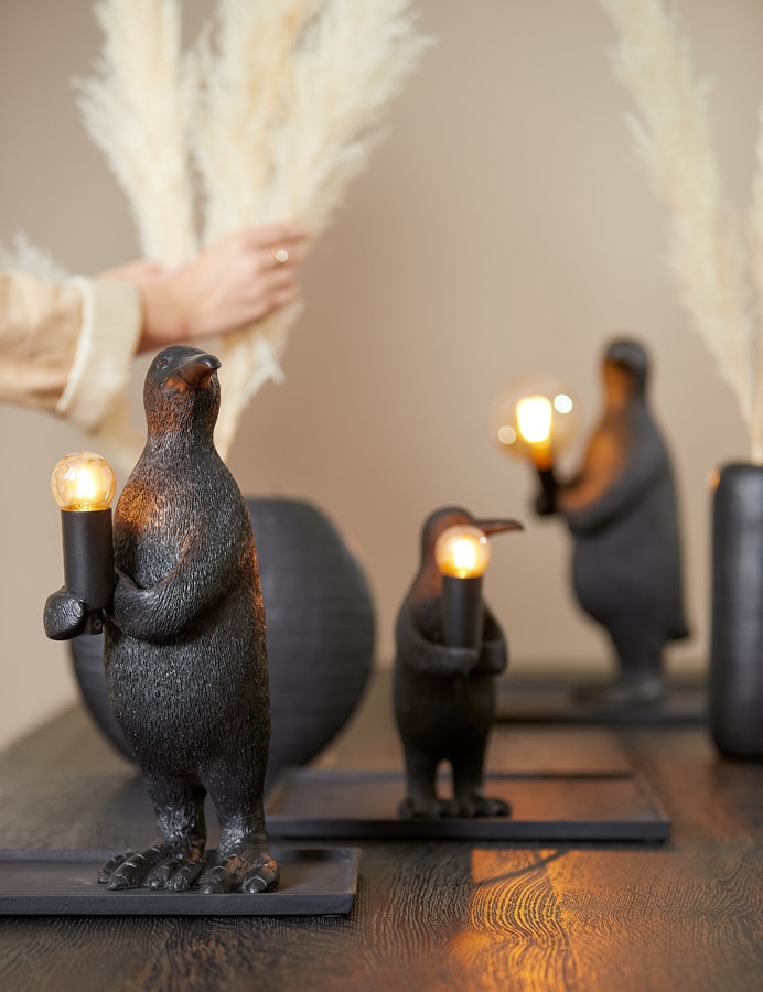 Table Lamp E14 16x13x34 Cm Penguin Matt Black