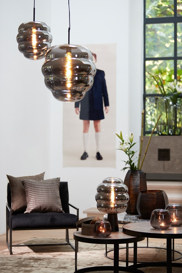 Hanging Lamp 45 215 48 Cm Misty Smoked Glass Matt Black