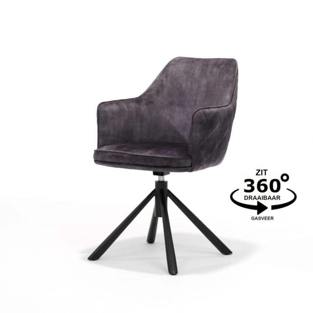 Clio T2 Armstoel 8211 Aurora Velours Antraciet Draaivoet 360