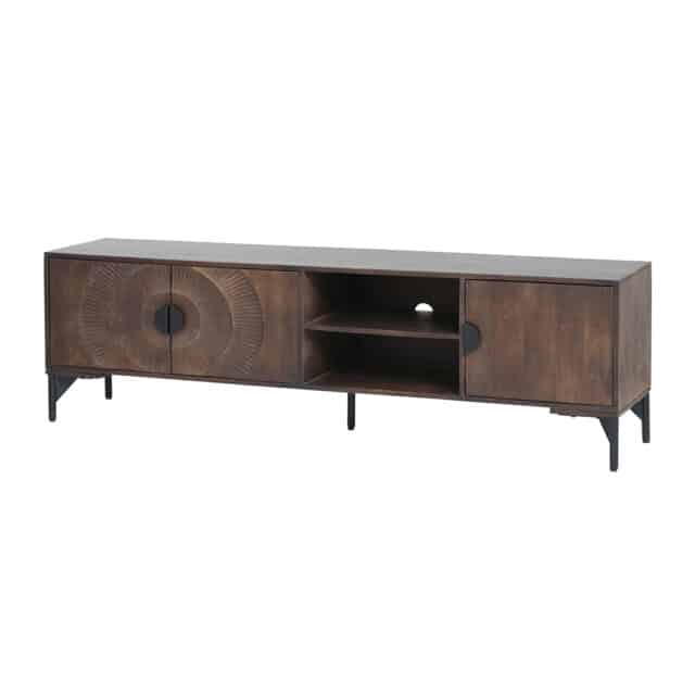 Tv Dressoir 190 Met 3 Deuren En 2 Open Vakken Mango Brown Walnut